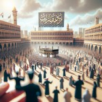 تصویر یک موکب پذیرایی اربعین در میدان یک شهر که تابلو بزرگی دارد
