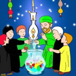 تصویری از ظهر امام زمان عج وبچه ها در حال پخش شربت وجشن گرفتن برای تمام زمان عج