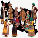 قومیت های ایرانی داخل نقشه ایران با لباس محلی