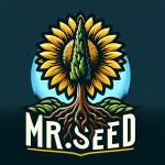 یه لوگو با طرح سیبیل مردونه می‌خوام وسط یه گل آفتاب گردون .زیرش هم نوشته باشه mr.seed