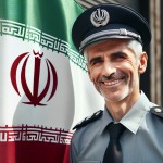 پلیس ایرانی خندان کنارپرچم ایران
