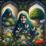 Of course. Here are the detailed, separate prompts for generating images suitable for an Islamic and Iranian context, based on the sacred Hadith.

---

Prompt 1: Symbolic & Conceptual

Focus: Visualizing the core metaphor of "Paradise lies beneath her feet" in a powerful, symbolic style reminiscent of Persian miniature art and Islamic illumination.

Prompt:
"An award-winning digital painting,profound and spiritual concept. An elderly Iranian mother with a deeply compassionate, serene, and slight