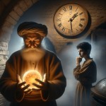 Prompt for generating image:

Visual Composition:

· A wise-looking baker in traditional clothing, holding a glowing ball of golden light (symbolizing valuable advice)
· Standing before a cold, dark clay oven (tandoor)
· Soft golden hour lighting with dramatic shadow

· Hazy silhouette of a teenager in defensive posture, hands covering ears
· An ancient wall clock showing inappropriate time
· Faint floating Persian calligraphy in the air

Symbolic Details:

· The golden li