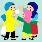 میخوام برام یه عکس طراحی کنی که جند تا دختر و پسر دوم دبستان با حجاب،  دارن بازی دبستانی انجام می دهند