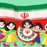 کودکان ایرانی با لباس محلی و پرچم ایران