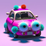 «A small cute car completely covered in colorful soft fur, fluffy texture, big cartoon-style eyes as headlights, parked in a bright, sunny street, ultra high quality, 3D render, highly detailed, soft lighting, whimsical and funny style»