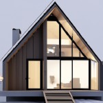/Imagine prompt: Ultra realistic render of a Swiss A-Frame cabin, 6 meters wide, 7 meters high. The cabin has 1 meter vertical wall at the base, then steep A-Frame roof begins. Exterior clad with matte black trapezoidal iron sheets. Entire front facade and parts of the sides feature tall seamless floor-to-ceiling windows revealing fully furnished interior. Interior ceiling lined with natural wood under the roof. Visible structural steel frame inside: iron profiles 10x10 cm every 2 meters. Two-st