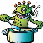 کاریکاتور طنز از غول سبز رنگ در دیگ در حال پختن