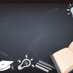 A clean and minimal website header image with a dark chalkboard background. The upper and central area of the chalkboard features simple, hand-drawn educational chalk illustrations. Elements include an open book, graduation cap, lightbulb for learning, simple flow diagrams, arrows showing learning progression, abstract knowledge symbols, and classroom-style icons. Drawn with realistic chalk texture using a limited color palette: white chalk as the base, with subtle accents of yellow, light blue