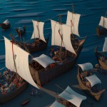 “realistic medieval maritime trade caravan, several large wooden merchant ships sailing together across the Persian Gulf, loaded with trade goods and cargo, silk, spices, ceramics and carpets on deck, sailors wearing simple 13th century Middle Eastern and Mongol-era clothing, wooden sails and ropes, calm blue sea, warm sunset light, cinematic atmosphere, historical accuracy, ultra realistic, detailed textures, no modern ships, no engines, no fantasy, documentary photography style, 4k”