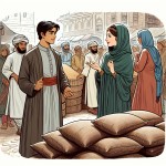 تصویر بساز شاهزاده فروتنی که میان مدم است و یک خدمتکار ب او می گوید این گونی ها را جا به جا کن