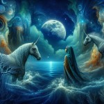 یه تصویر از ته دریا که ماه توشه و شهرزاد با یه اسب داره نگاهش میکنه