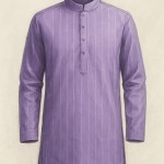 پیراهن یقه آخوندی بنفش کمرنگ با خطوط سفید نقاشی دیجیتال