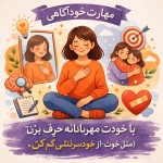 یه تصویر راجع به مهارت خود اگاهی بساز و این متن رو بدون غلط املایی بهش اضافه کن."با خودت مهربانانه حرف بزن (مثل دوست خوبت): از خودسرزنشی کم کن".