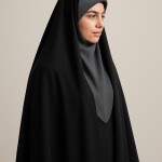 چادر مشکی زنانه و مقنعه طوسی پرنگ . 45 درجه