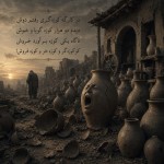 تصویر سازی انجام بده که فضای تصویر گویای فنا بودن دنیا و ناپایداری زندگی  باشه ، متن شهر هم داخلش باشه: در کارگه کوزه‌گری رفتم دوش
دیدم دو هزار کوزه گویا و خموش
ناگاه یکی کوزه برآورد خروش
کو کوزه‌گر و کوزه‌خر و کوزه فروش!