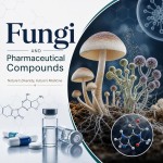 یک تصویر برای صفحه اول یک ارائه با موضوع fungi and pharmaceutical compounds بساز که وضوح و کیفیت بالا داشته باشد