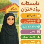 یک پوستر و عکس طراحی کن
گوشه تصویر یک دختر کوچک با حجاب کامل جلوی کودکستان باغ ارزو 
سمت دیگر بزرگ بنویس دوره های  تابستانه ویژه دختران 
شش نوار معرفی 
کلاس قران،حلقه های تربیتی و معرفتی،مهارت های هنری،ریاضی،بازی های مهارتی،برنامه های اردویی و تفریحی برای هرنوار یک ایکون مرتبط بچسبان
ریز و دخترانه بنویس آینده ای روشن با دختران ایران

لطفا به فونت دقت کن درست بنویس