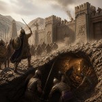سربازان لشکر ماد که به قلعه اورارتویی حمله کرده اند و تونلی زیر دیوار قلعه حفر شده است