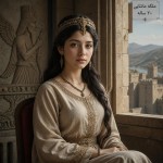 تصویر ملکه ماننایی زیبا که لباس ساده ای دارد و در قلعه زندگی می کند و بیست سال دارد