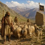 یک رمه گوسفند همراه چوپانان و سگ گله در کنار گله در کوهستان و در زمان ماد ها و ایران باستان نمایش داده شود