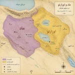 نقشه ماد و اورارتو در دنیای باستان که دریاچه چیچست و وان دیده می شوند