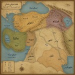 نقشه ای در دنیای باستان که ماننا در سمت چپ است و آناتولی و اورارتو در سمت راسا که دریاچه وان در راست دیده می شود و دریاچه چیچست در چپ