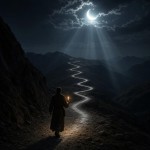 مردی رو تصور کن شمع بدست که در تاریکی محض درون یک جاده پر پیچ و خم که در پیش دارد در حال حرکت است و شمع نور خیلی کمی دارد اما نور ماه الهی از آسمان به زمین میتابد و راه را برای آن مرد روشن میسازد .