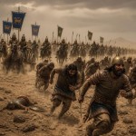 سپاه آشور که در بیابان در حال گریختن است و سپاه بابل و ماد در پی آن است