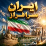 راجع به ایران سرافراز، با تیتر درشت و سه بعدی و طلایی، یه پوستر عمودی بساز و تصاویر مربوطه.