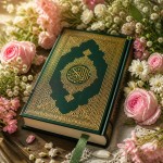 تصویری از قران زیبا در میان گلها