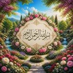 گلستانی بسیار زیبا که در وسطش بسم الله الرحمن الرحیم دیده شود